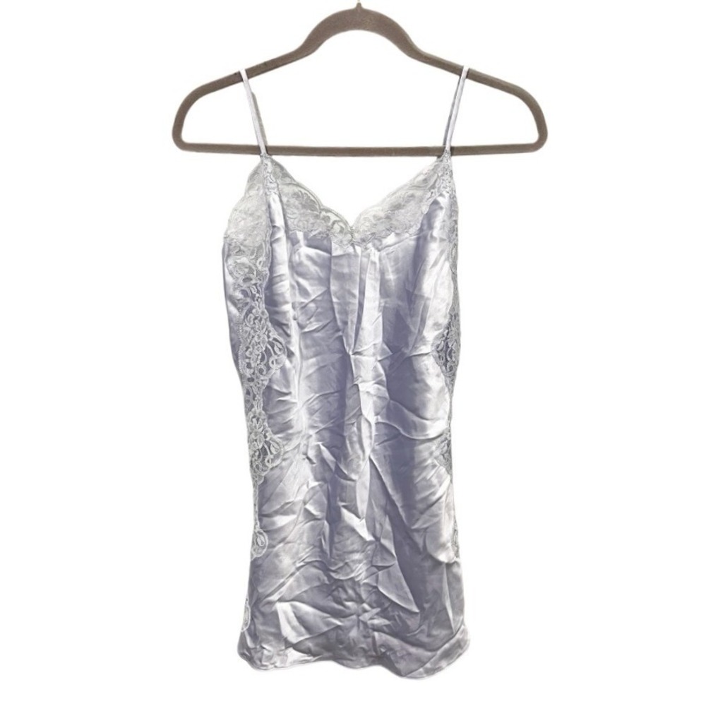 Jones New York Y2K Lavender Satin Lace Trim Camisole Slip Dress Size Small